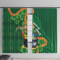 St Patrick's Day Hawaii Window Curtain Hauoli Maoli Funny Shaka Leprechaun LT14 With Hooks Green - Polynesian Pride