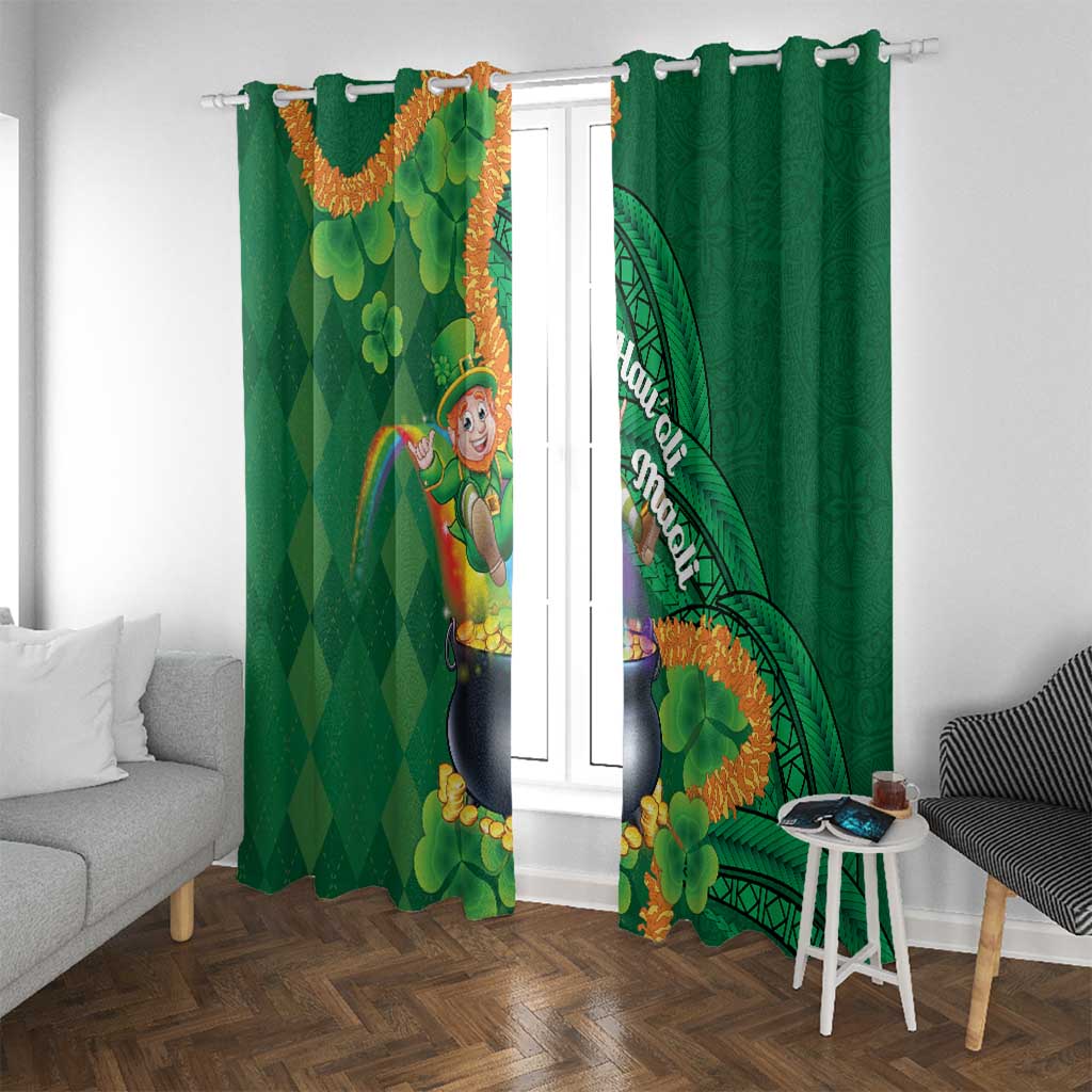 St Patrick's Day Hawaii Window Curtain Hauoli Maoli Funny Shaka Leprechaun LT14 With Grommets Green - Polynesian Pride
