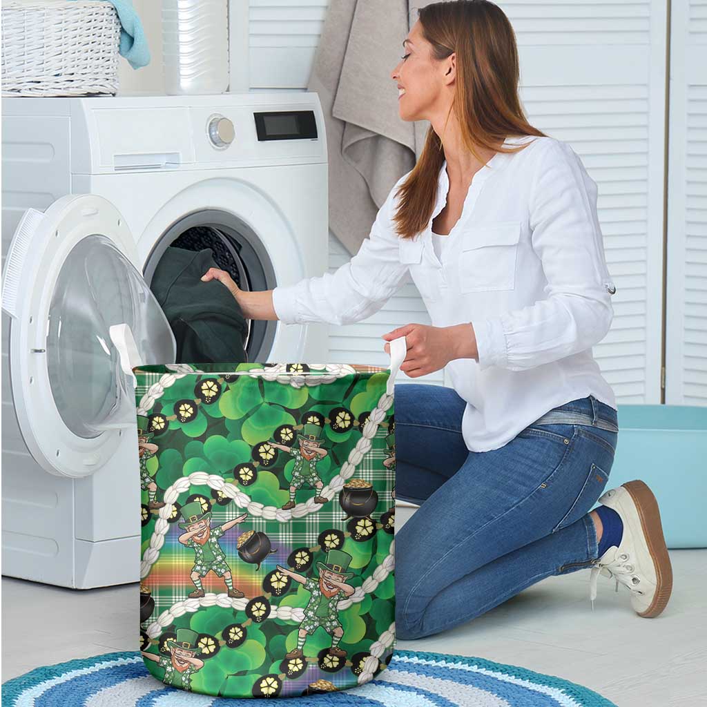 St Patrick's Day Palaka Hawaii Laundry Basket Kukui Nut Pikake Lei Shamrock Dabbing Leprechaun
