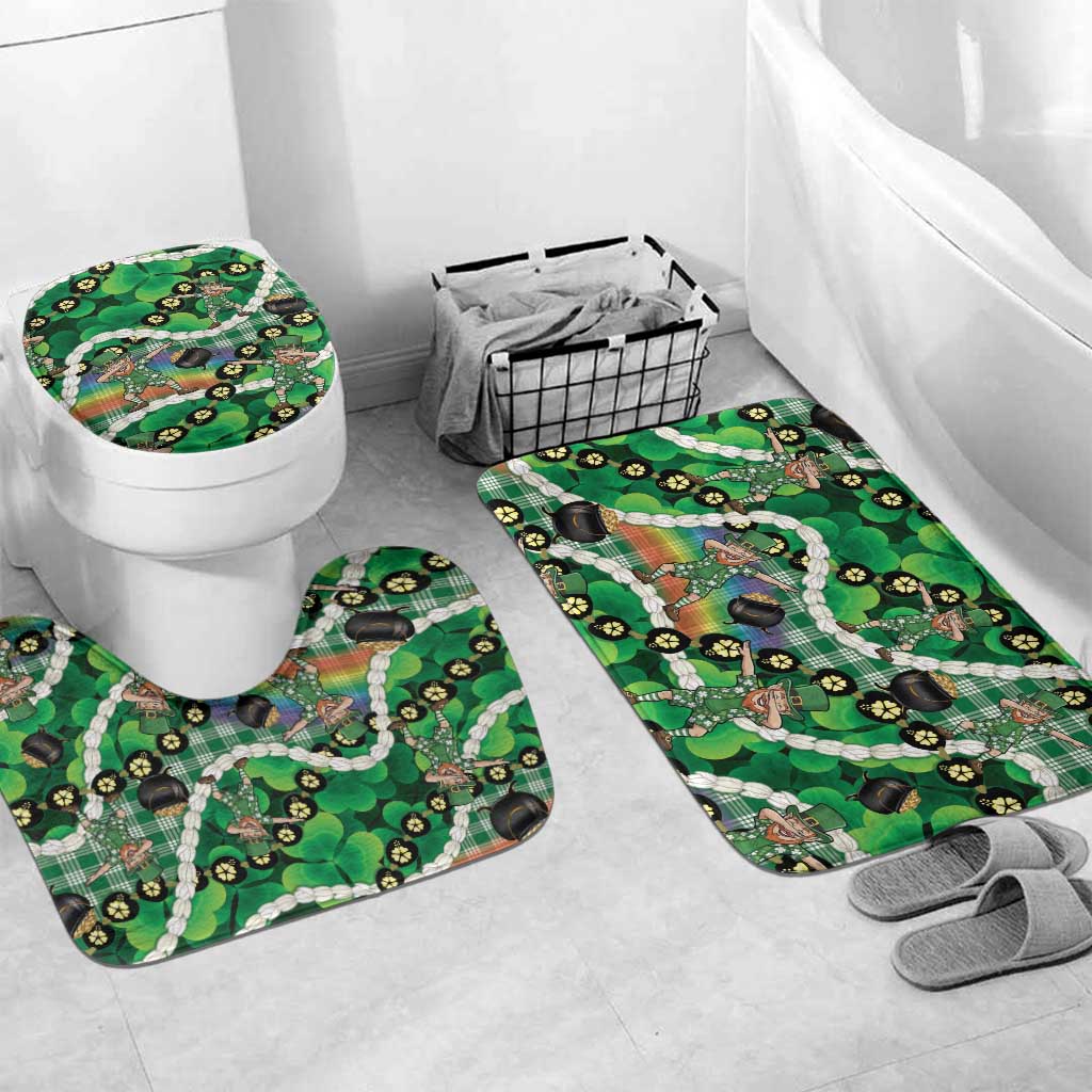 St Patrick's Day Palaka Hawaii Bathroom Set Kukui Nut Pikake Lei Shamrock Dabbing Leprechaun LT14 Mat Set Only (3 pcs) One Size Green - Polynesian Pride