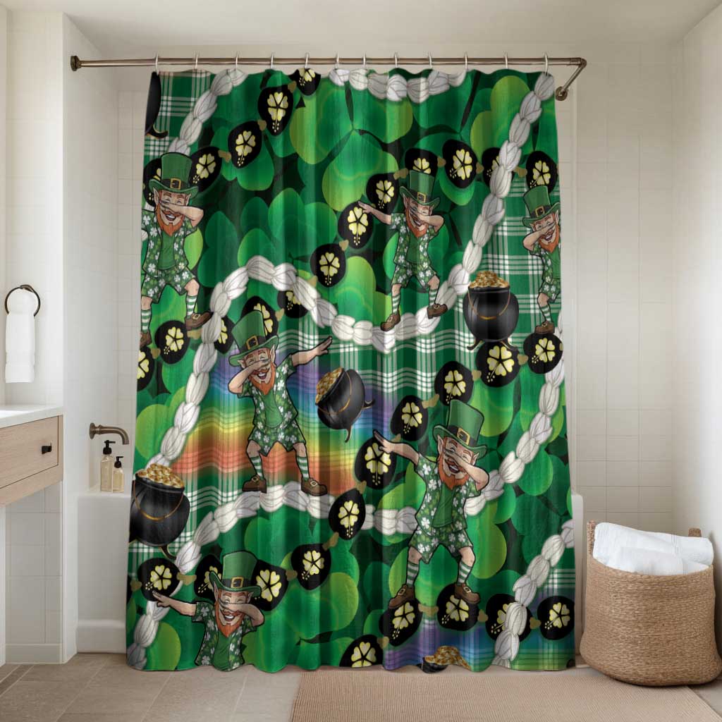 St Patrick's Day Palaka Hawaii Bathroom Set Kukui Nut Pikake Lei Shamrock Dabbing Leprechaun LT14 Shower Curtain Only Green - Polynesian Pride