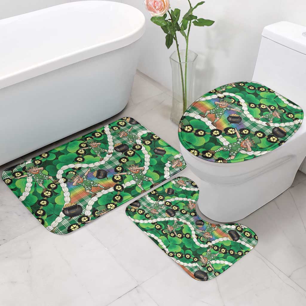 St Patrick's Day Palaka Hawaii Bathroom Set Kukui Nut Pikake Lei Shamrock Dabbing Leprechaun LT14 - Polynesian Pride