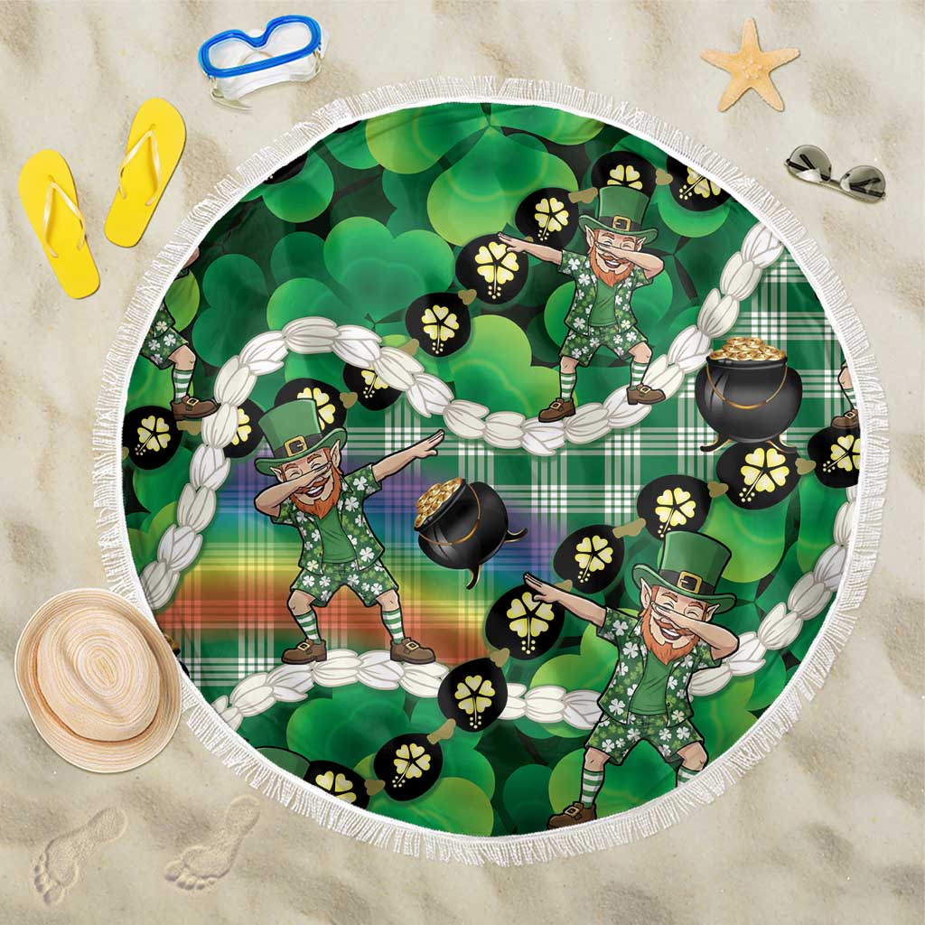 St Patrick's Day Palaka Hawaii Beach Blanket Kukui Nut Pikake Lei Shamrock Dabbing Leprechaun LT14 One Size 150cm Green - Polynesian Pride