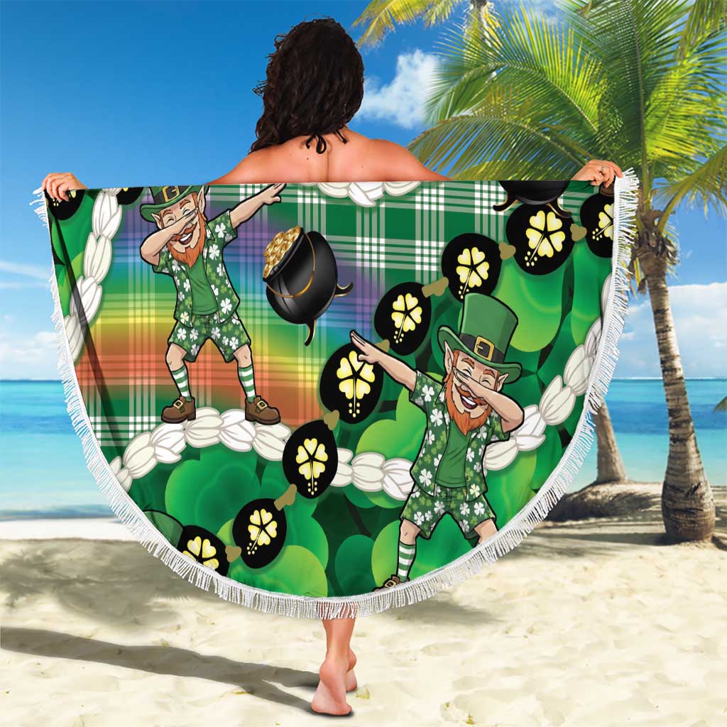 St Patrick's Day Palaka Hawaii Beach Blanket Kukui Nut Pikake Lei Shamrock Dabbing Leprechaun LT14 - Polynesian Pride