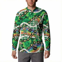 St Patrick's Day Palaka Hawaii Button Sweatshirt Kukui Nut Pikake Lei Shamrock Dabbing Leprechaun