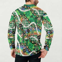 St Patrick's Day Palaka Hawaii Button Sweatshirt Kukui Nut Pikake Lei Shamrock Dabbing Leprechaun