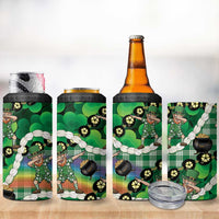 St Patrick's Day Palaka Hawaii 4 in 1 Can Cooler Tumbler Kukui Nut Pikake Lei Shamrock Dabbing Leprechaun