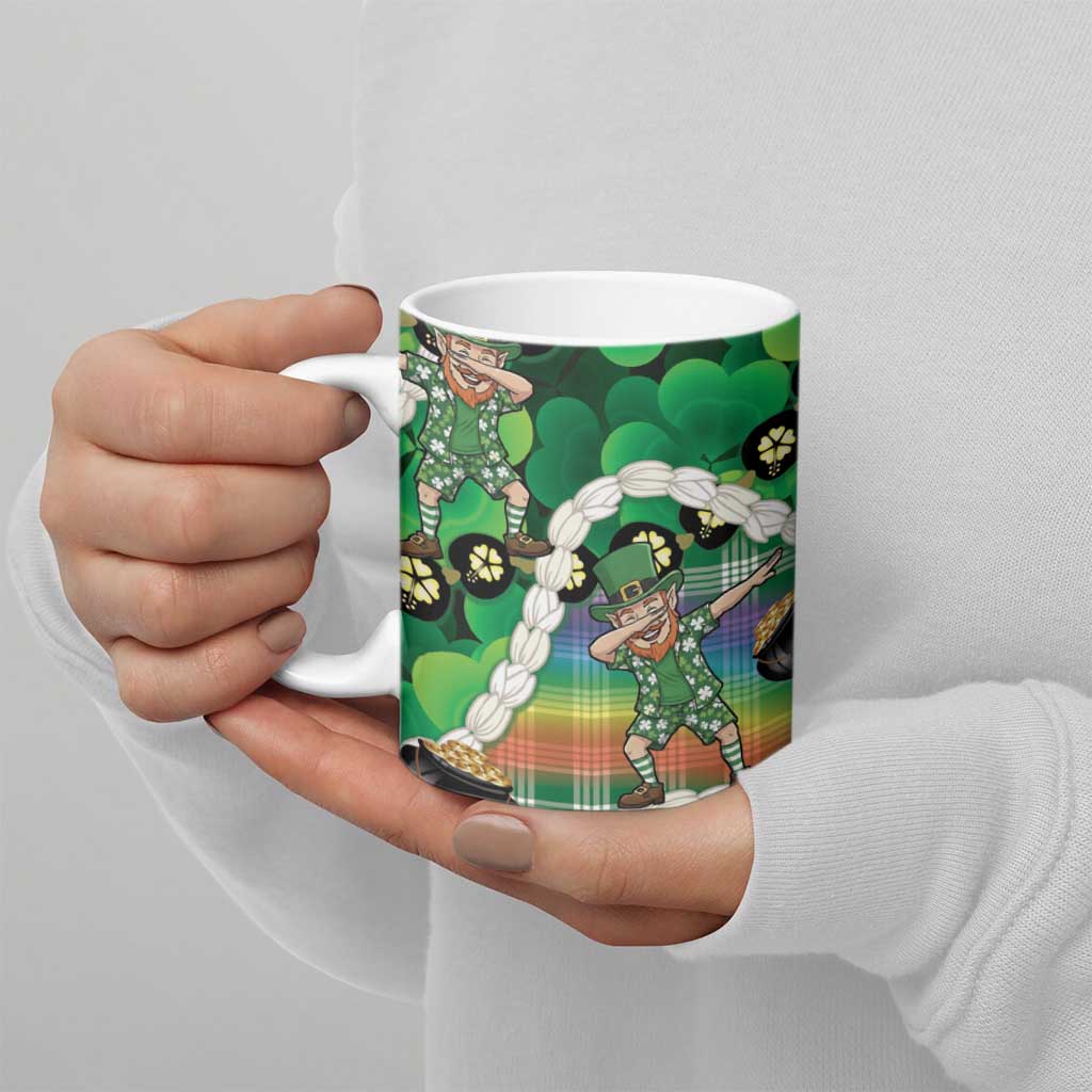 St Patrick's Day Palaka Hawaii Ceramic Mug Kukui Nut Pikake Lei Shamrock Dabbing Leprechaun