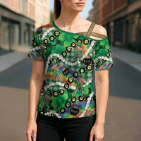 St Patrick's Day Palaka Hawaii Cross Shoulder Shirt Kukui Nut Pikake Lei Shamrock Dabbing Leprechaun