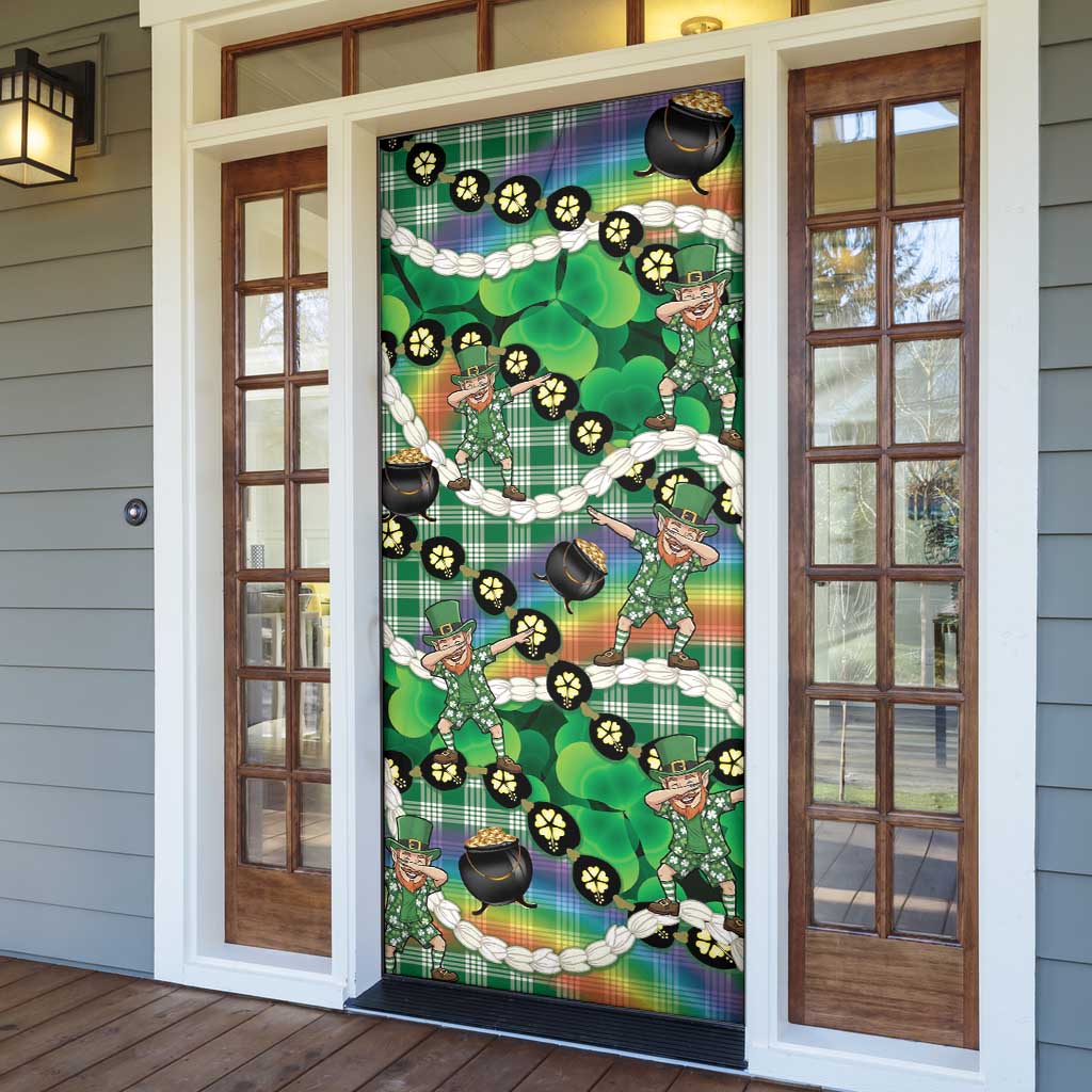 St Patrick's Day Palaka Hawaii Door Cover Kukui Nut Pikake Lei Shamrock Dabbing Leprechaun