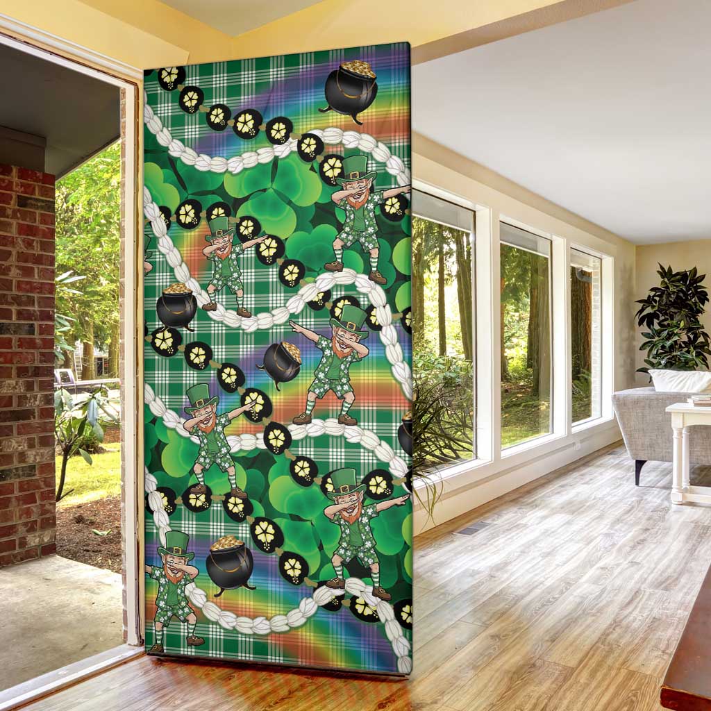St Patrick's Day Palaka Hawaii Door Cover Kukui Nut Pikake Lei Shamrock Dabbing Leprechaun