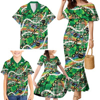 St Patrick's Day Palaka Hawaii Family Matching Mermaid Dress and Hawaiian Shirt Kukui Nut Pikake Lei Shamrock Dabbing Leprechaun
