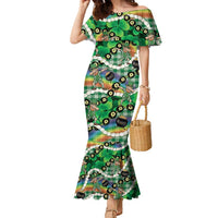 St Patrick's Day Palaka Hawaii Family Matching Mermaid Dress and Hawaiian Shirt Kukui Nut Pikake Lei Shamrock Dabbing Leprechaun