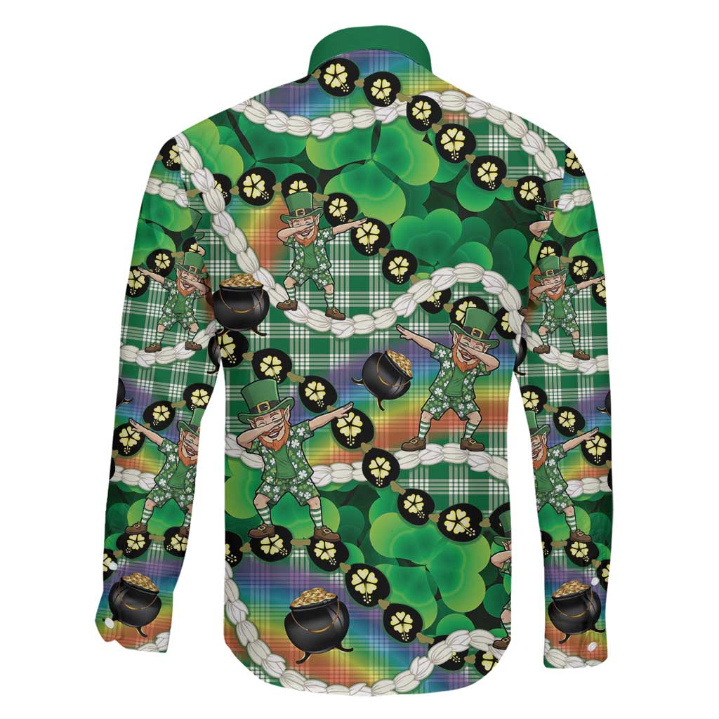 St Patrick's Day Palaka Hawaii Family Matching Off Shoulder Maxi Dress and Hawaiian Shirt Kukui Nut Pikake Lei Shamrock Dabbing Leprechaun