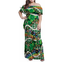 St Patrick's Day Palaka Hawaii Family Matching Off Shoulder Maxi Dress and Hawaiian Shirt Kukui Nut Pikake Lei Shamrock Dabbing Leprechaun