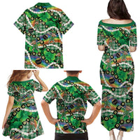 St Patrick's Day Palaka Hawaii Family Matching Puletasi and Hawaiian Shirt Kukui Nut Pikake Lei Shamrock Dabbing Leprechaun
