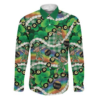 St Patrick's Day Palaka Hawaii Family Matching Short Sleeve Bodycon Dress and Hawaiian Shirt Kukui Nut Pikake Lei Shamrock Dabbing Leprechaun