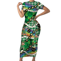 St Patrick's Day Palaka Hawaii Family Matching Short Sleeve Bodycon Dress and Hawaiian Shirt Kukui Nut Pikake Lei Shamrock Dabbing Leprechaun