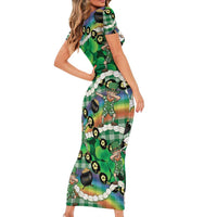 St Patrick's Day Palaka Hawaii Family Matching Short Sleeve Bodycon Dress and Hawaiian Shirt Kukui Nut Pikake Lei Shamrock Dabbing Leprechaun