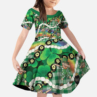St Patrick's Day Palaka Hawaii Family Matching Tank Maxi Dress and Hawaiian Shirt Kukui Nut Pikake Lei Shamrock Dabbing Leprechaun
