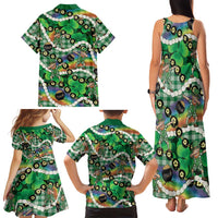 St Patrick's Day Palaka Hawaii Family Matching Tank Maxi Dress and Hawaiian Shirt Kukui Nut Pikake Lei Shamrock Dabbing Leprechaun