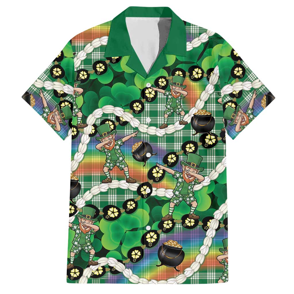 St Patrick's Day Palaka Hawaii Hawaiian Shirt Kukui Nut Pikake Lei Shamrock Dabbing Leprechaun LT14 Green - Polynesian Pride