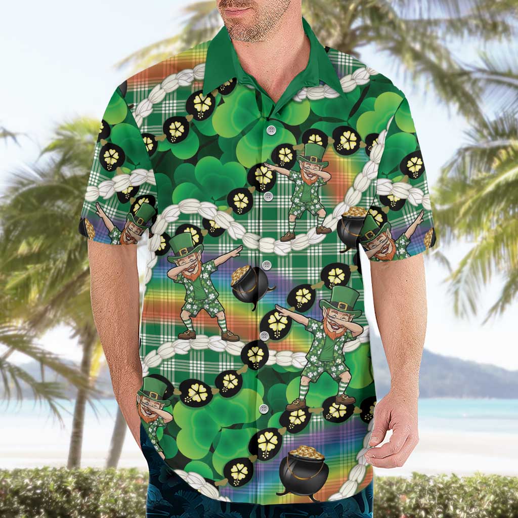 St Patrick's Day Palaka Hawaii Hawaiian Shirt Kukui Nut Pikake Lei Shamrock Dabbing Leprechaun LT14 - Polynesian Pride