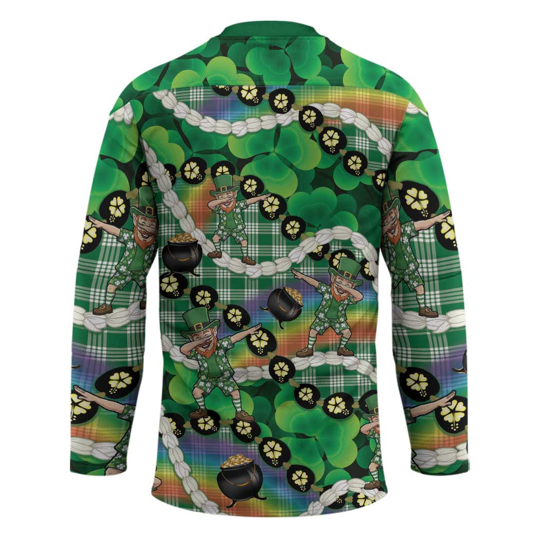 St Patrick's Day Palaka Hawaii Hockey Jersey Kukui Nut Pikake Lei Shamrock Dabbing Leprechaun