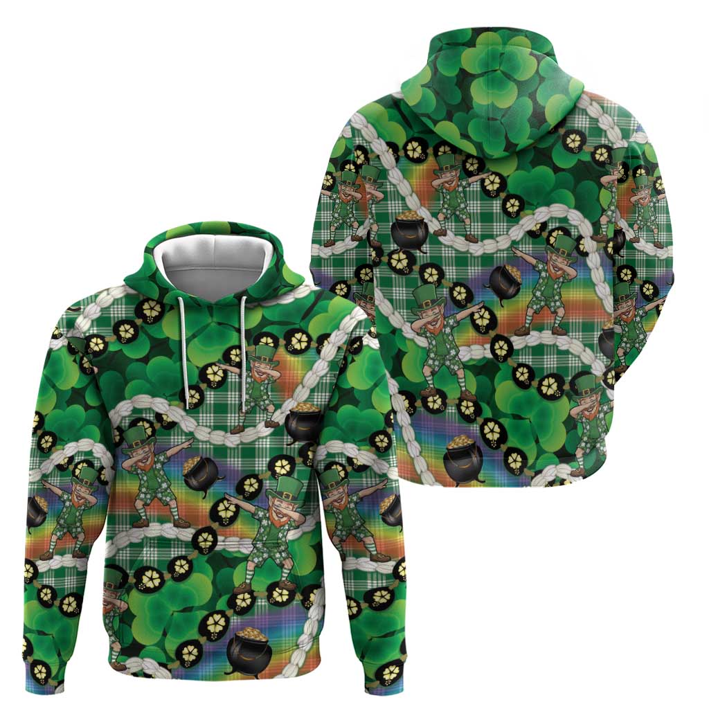 St Patrick's Day Palaka Hawaii Hoodie Kukui Nut Pikake Lei Shamrock Dabbing Leprechaun