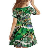 St Patrick's Day Palaka Hawaii Kid Short Sleeve Dress Kukui Nut Pikake Lei Shamrock Dabbing Leprechaun