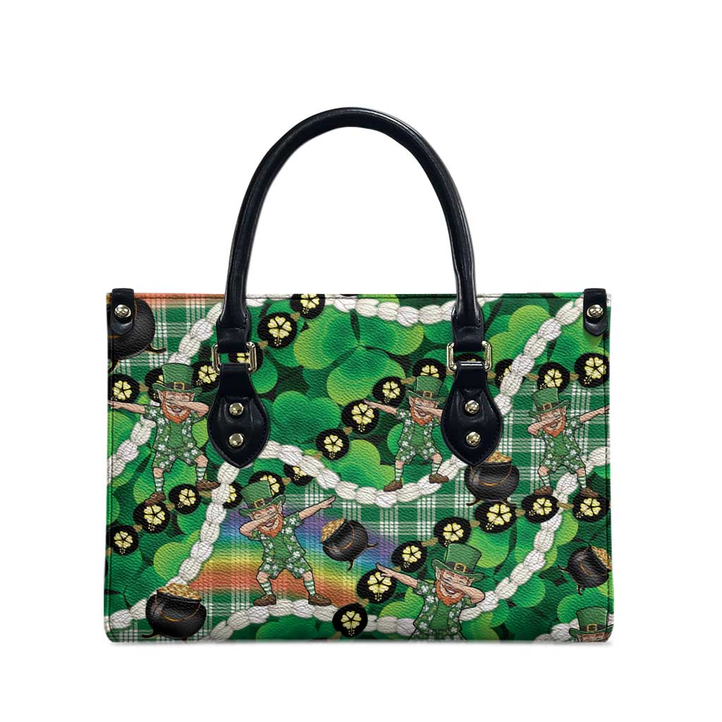 St Patrick's Day Palaka Hawaii Leather Bag Kukui Nut Pikake Lei Shamrock Dabbing Leprechaun