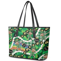 St Patrick's Day Palaka Hawaii Leather Tote Bag Kukui Nut Pikake Lei Shamrock Dabbing Leprechaun