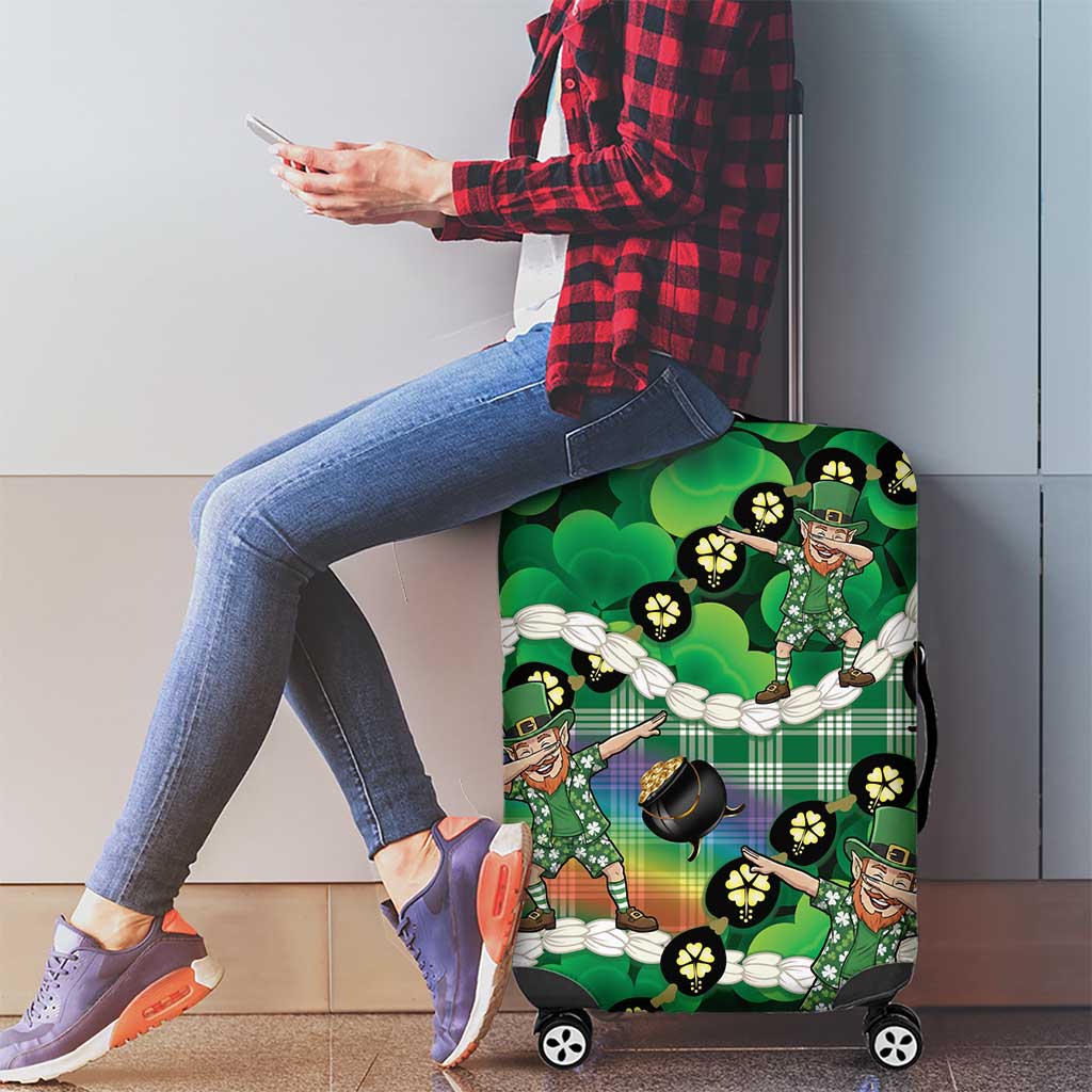 St Patrick's Day Palaka Hawaii Luggage Cover Kukui Nut Pikake Lei Shamrock Dabbing Leprechaun