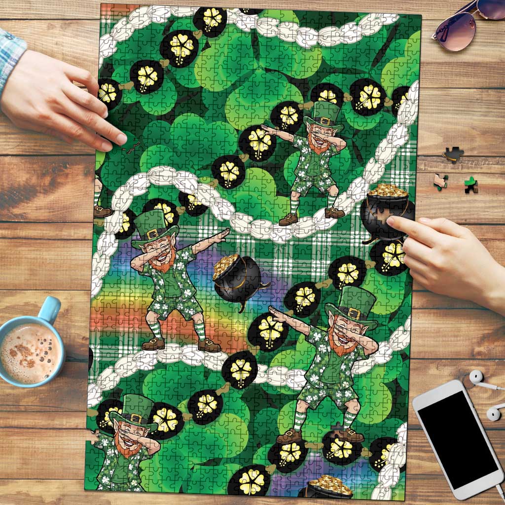 St Patrick's Day Palaka Hawaii Puzzle Kukui Nut Pikake Lei Shamrock Dabbing Leprechaun