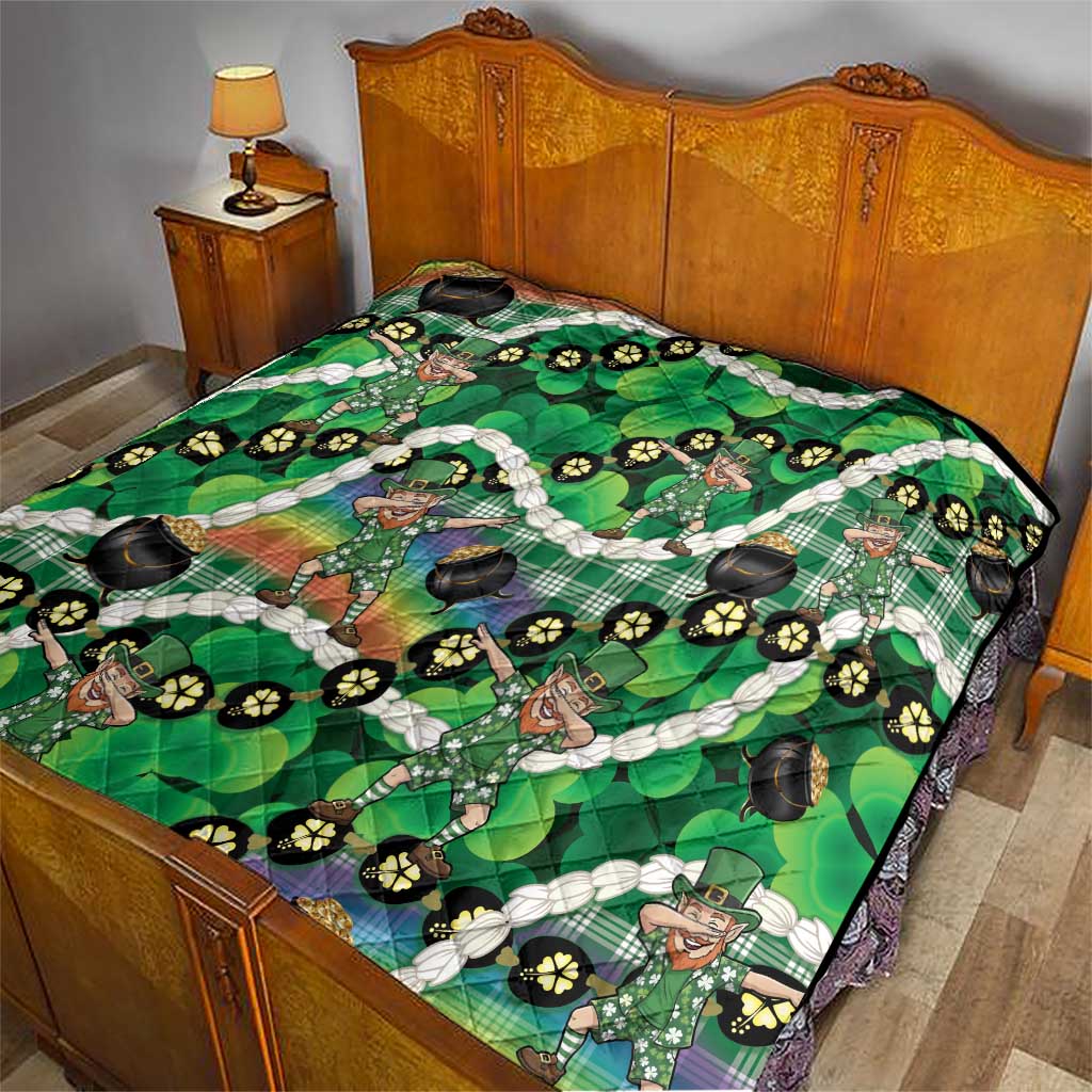 St Patrick's Day Palaka Hawaii Quilt Kukui Nut Pikake Lei Shamrock Dabbing Leprechaun LT14 - Polynesian Pride