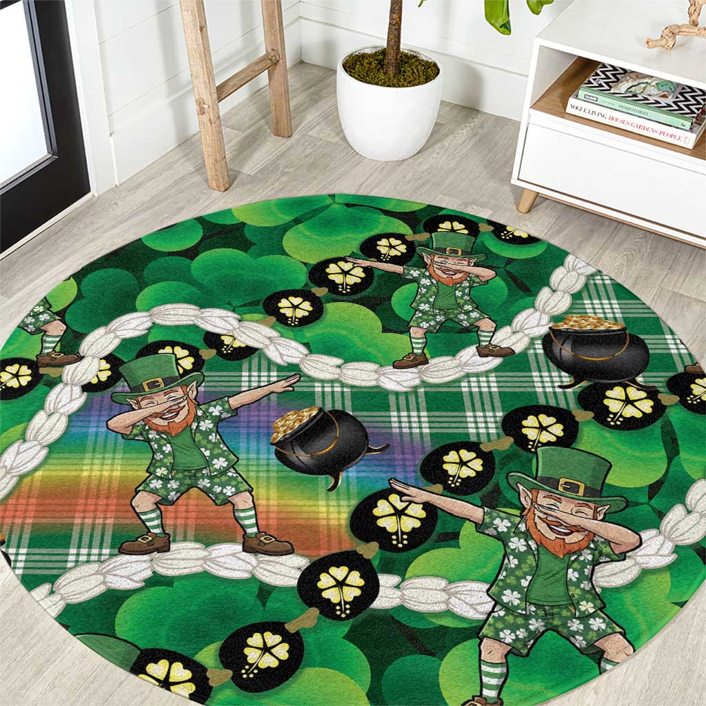 St Patrick's Day Palaka Hawaii Round Carpet Kukui Nut Pikake Lei Shamrock Dabbing Leprechaun LT14 Green - Polynesian Pride