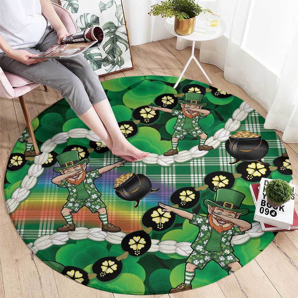 St Patrick's Day Palaka Hawaii Round Carpet Kukui Nut Pikake Lei Shamrock Dabbing Leprechaun LT14 - Polynesian Pride