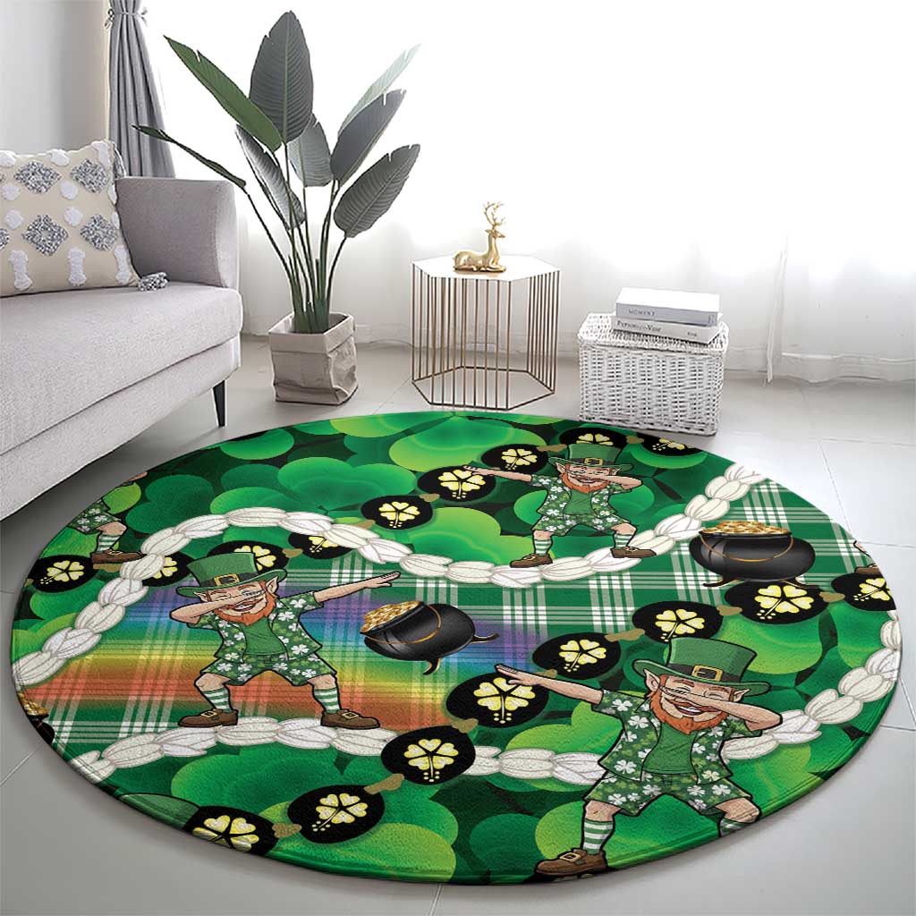 St Patrick's Day Palaka Hawaii Round Carpet Kukui Nut Pikake Lei Shamrock Dabbing Leprechaun LT14 - Polynesian Pride