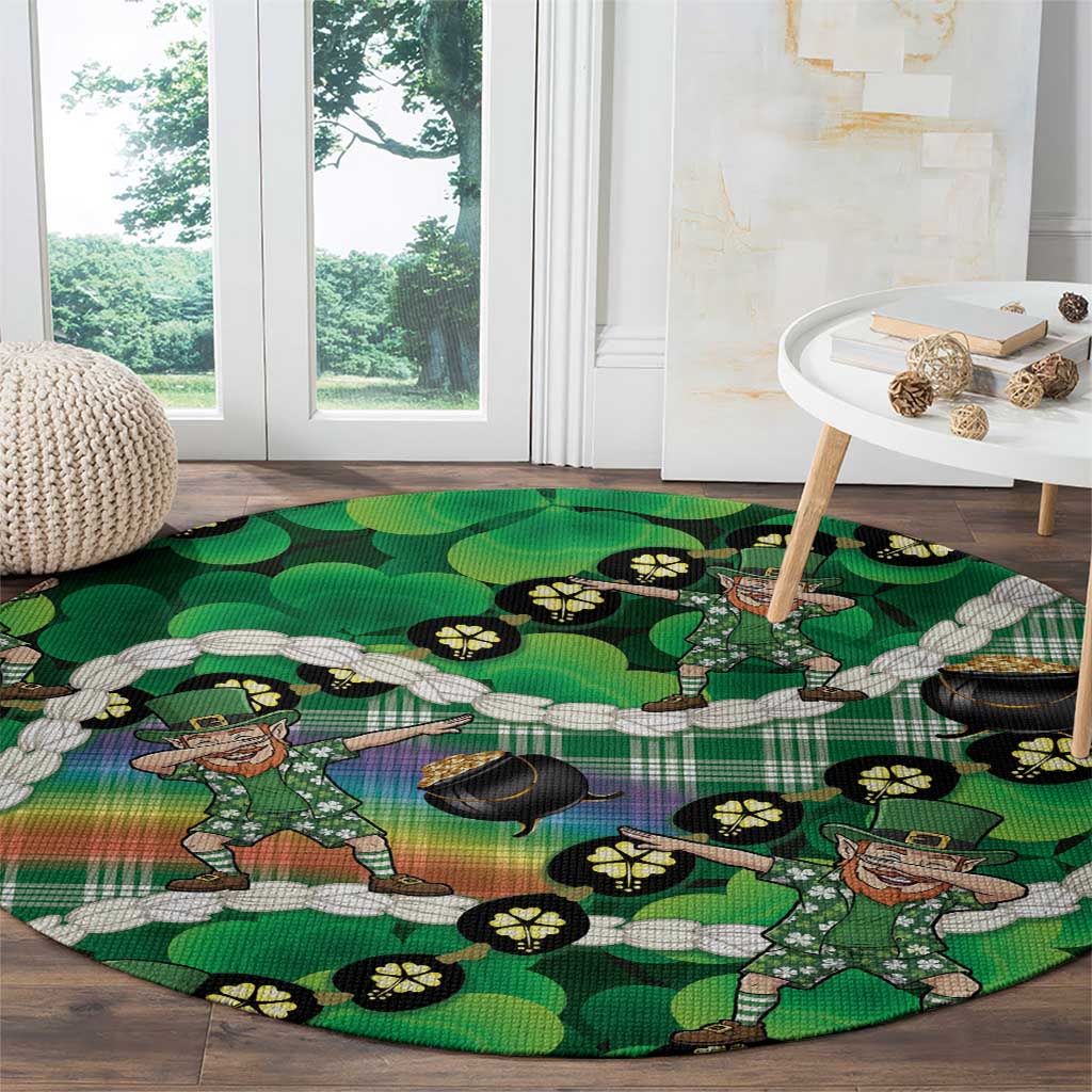 St Patrick's Day Palaka Hawaii Round Carpet Kukui Nut Pikake Lei Shamrock Dabbing Leprechaun LT14 - Polynesian Pride