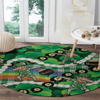 St Patrick's Day Palaka Hawaii Round Carpet Kukui Nut Pikake Lei Shamrock Dabbing Leprechaun LT14 - Polynesian Pride
