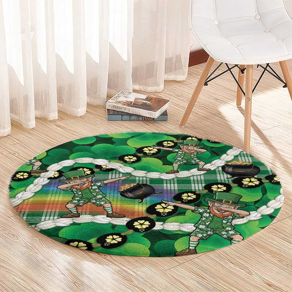 St Patrick's Day Palaka Hawaii Round Carpet Kukui Nut Pikake Lei Shamrock Dabbing Leprechaun LT14 - Polynesian Pride