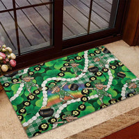 St Patrick's Day Palaka Hawaii Rubber Doormat Kukui Nut Pikake Lei Shamrock Dabbing Leprechaun