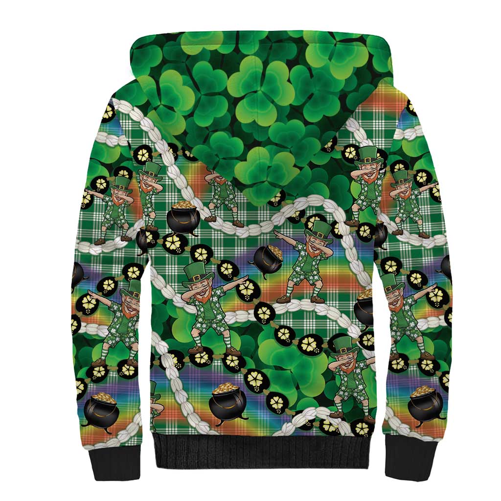 St Patrick's Day Palaka Hawaii Sherpa Hoodie Kukui Nut Pikake Lei Shamrock Dabbing Leprechaun