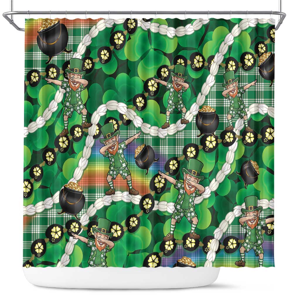 St Patrick's Day Palaka Hawaii Shower Curtain Kukui Nut Pikake Lei Shamrock Dabbing Leprechaun LT14 Green - Polynesian Pride