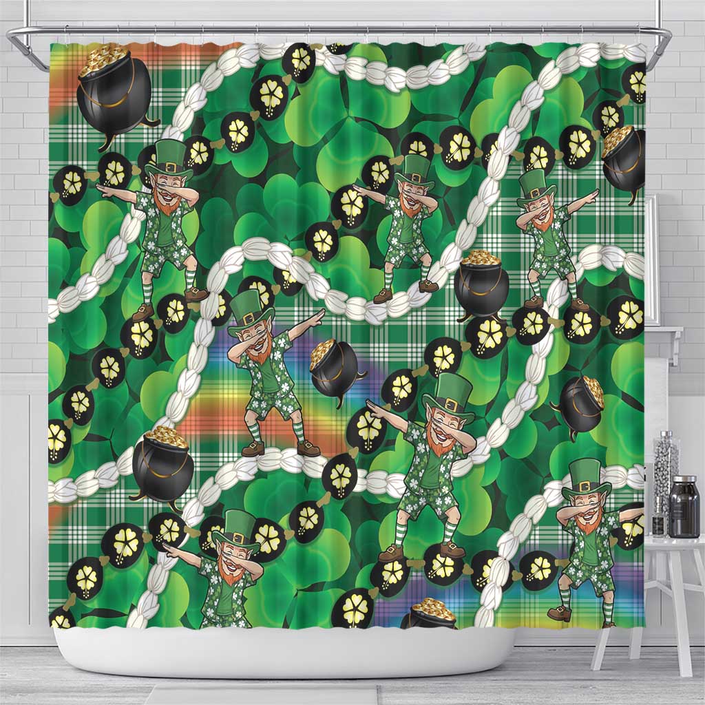St Patrick's Day Palaka Hawaii Shower Curtain Kukui Nut Pikake Lei Shamrock Dabbing Leprechaun LT14 - Polynesian Pride