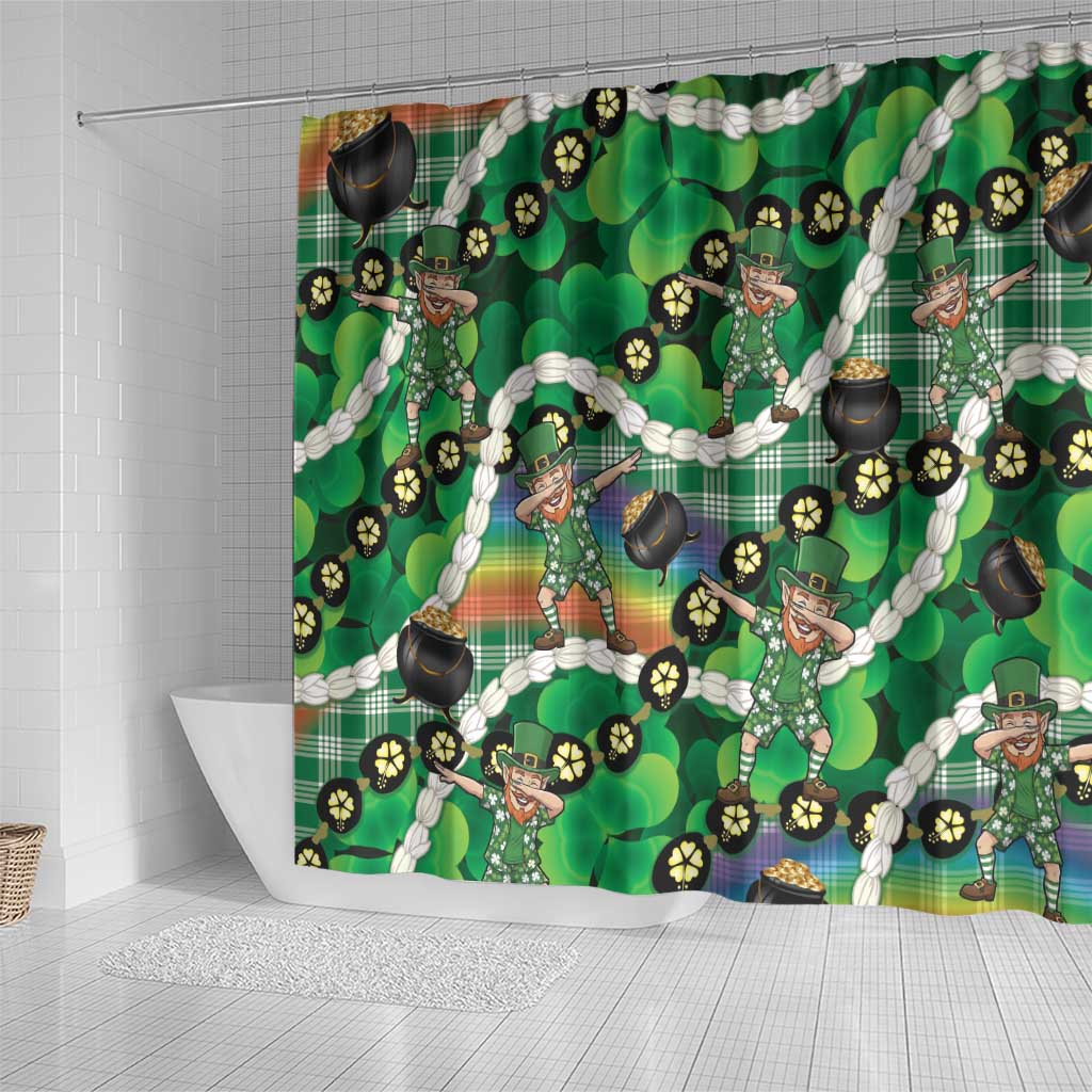 St Patrick's Day Palaka Hawaii Shower Curtain Kukui Nut Pikake Lei Shamrock Dabbing Leprechaun LT14 - Polynesian Pride