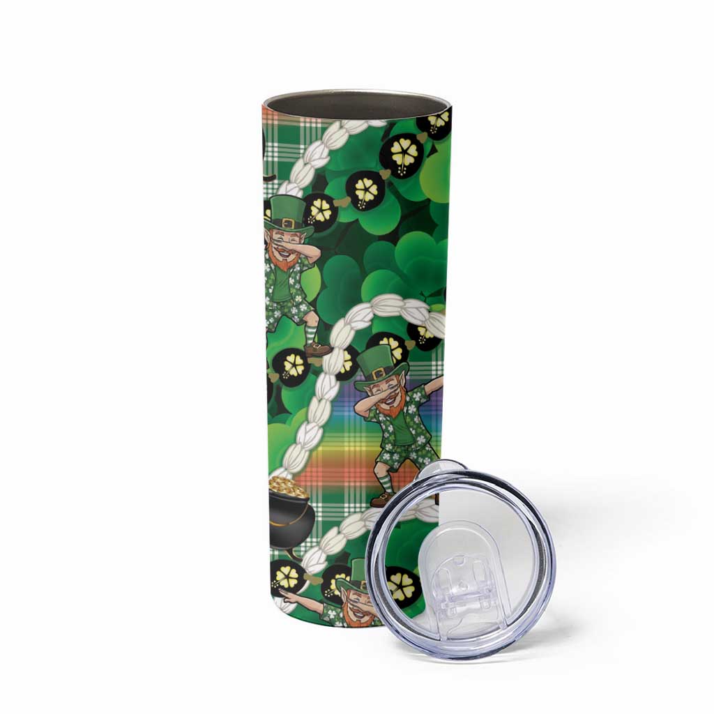 St Patrick's Day Palaka Hawaii Skinny Tumbler Kukui Nut Pikake Lei Shamrock Dabbing Leprechaun