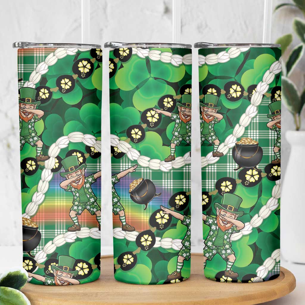 St Patrick's Day Palaka Hawaii Skinny Tumbler Kukui Nut Pikake Lei Shamrock Dabbing Leprechaun