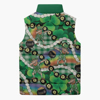St Patrick's Day Palaka Hawaii Sleeveless Puffer Jacket Kukui Nut Pikake Lei Shamrock Dabbing Leprechaun