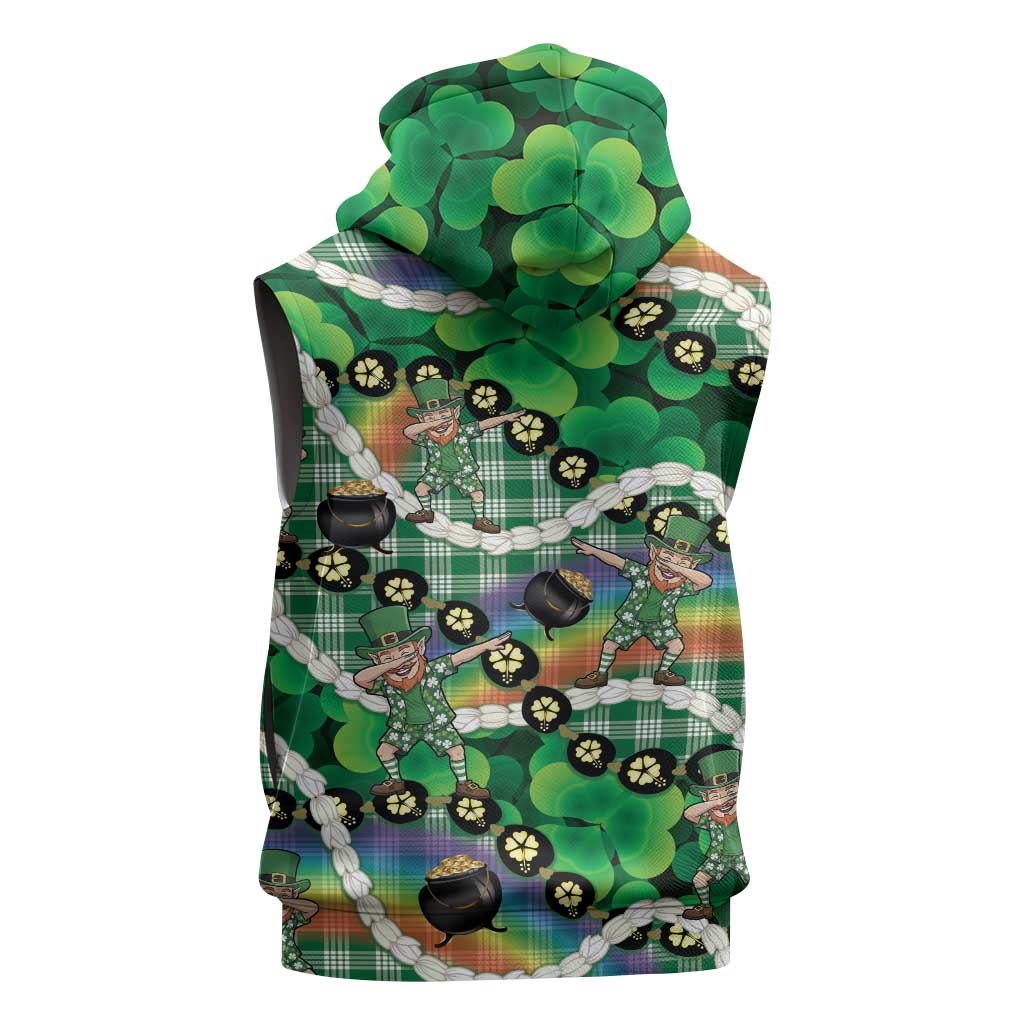 St Patrick's Day Palaka Hawaii Sleeveless Zip Hoodie Kukui Nut Pikake Lei Shamrock Dabbing Leprechaun LT14 - Polynesian Pride